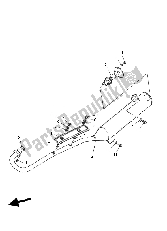 All parts for the Exhaust of the Yamaha YFM 125 Grizzly 2010