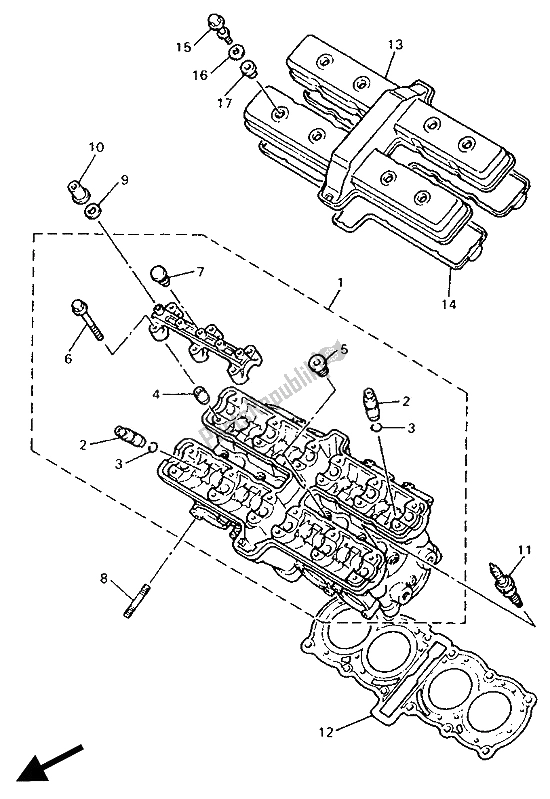 All parts for the Cylinder Head of the Yamaha FZR 600R 1994