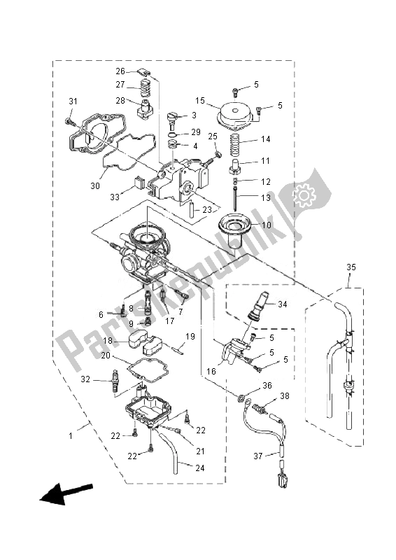 All parts for the Carburetor of the Yamaha YFM 90R 2010