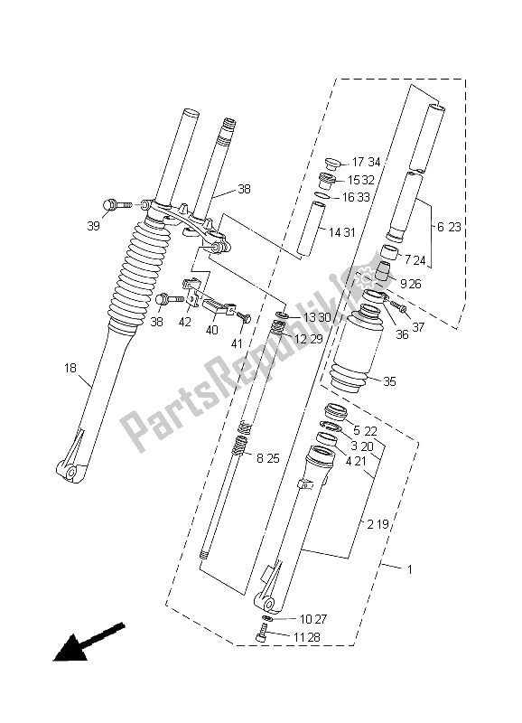 All parts for the Front Fork of the Yamaha TT R 125 SW 2000