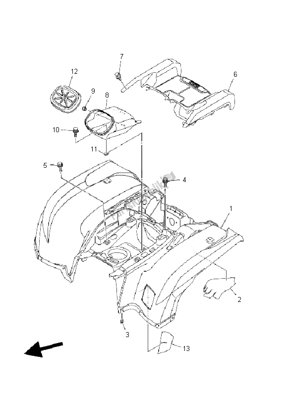 All parts for the Rear Fender of the Yamaha YFM 700F Grizzly EPS 2011