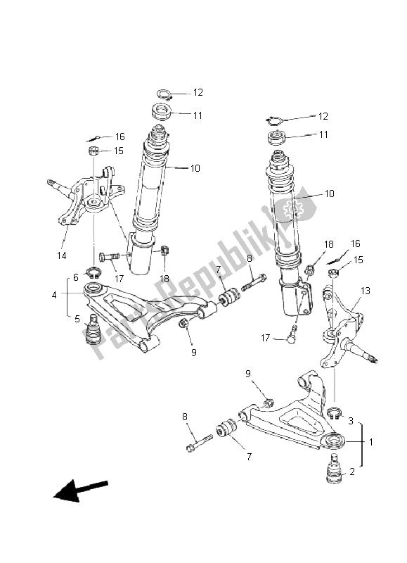 All parts for the Front Suspension & Wheel of the Yamaha YFM 250 Bear Tracker 2X4 2004