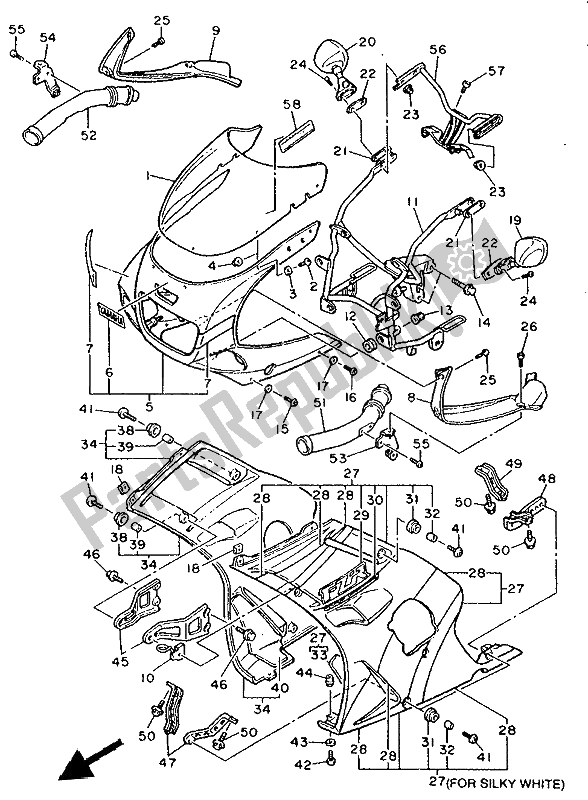 Alle onderdelen voor de Motorkap 1 van de Yamaha FZR 600 Genesis 1992