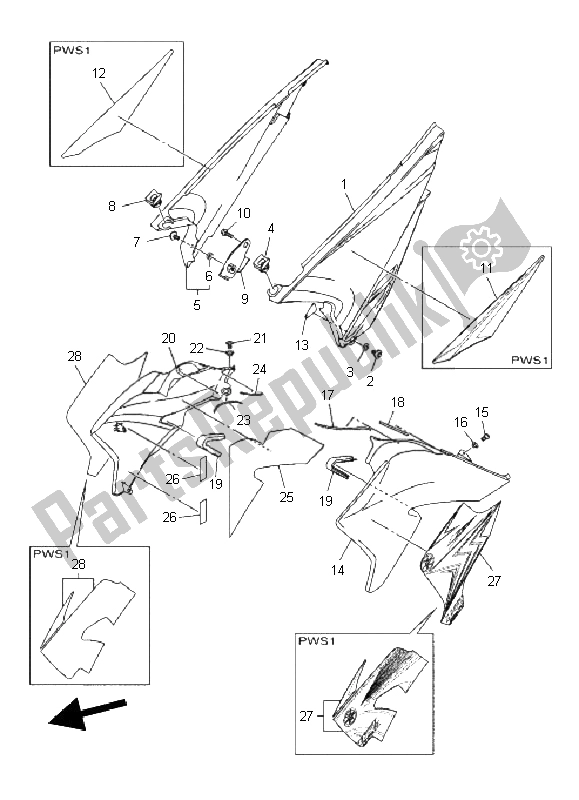 Todas las partes para Cubierta Lateral de Yamaha WR 250R 2011