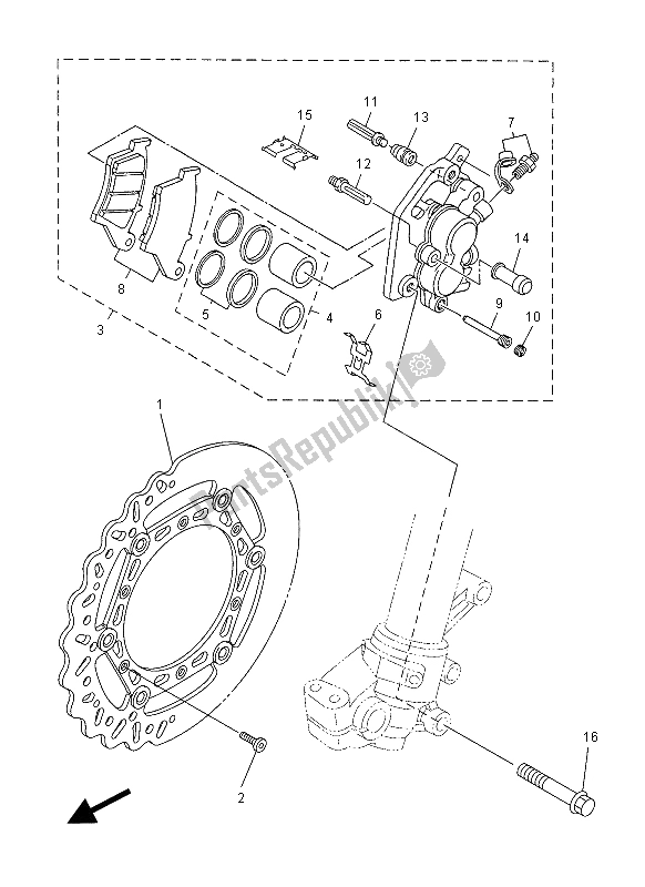 All parts for the Front Brake Caliper of the Yamaha WR 450F 2012