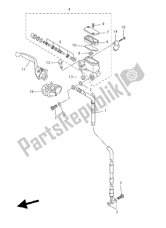 All parts for the Front Master Cylinder of the Yamaha YZ 450F 2008