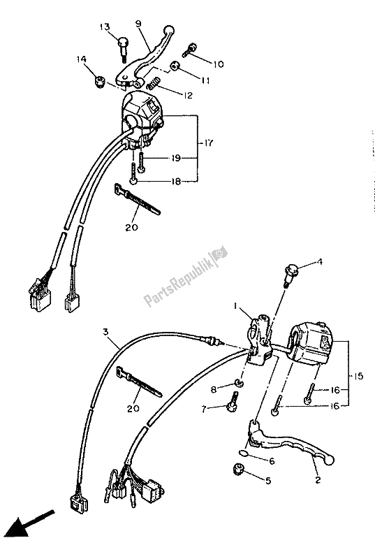 Tutte le parti per il Impugnatura Interruttore E Leva del Yamaha XV 535 SE Virago 1988