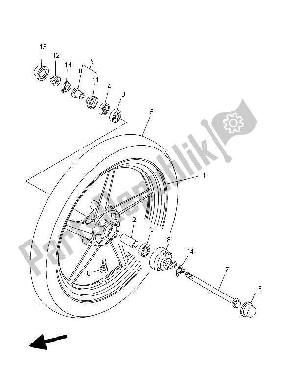 All parts for the Front Wheel of the Yamaha YBR 125 ED 2007