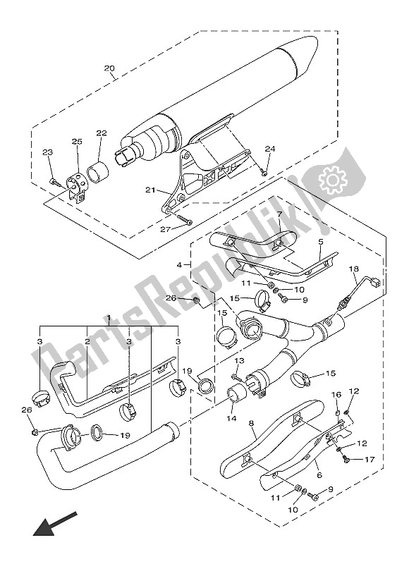 Todas as partes de Escape do Yamaha XVS 1300A 2016