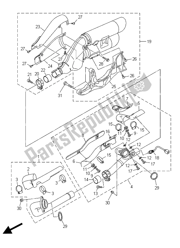 All parts for the Exhaust of the Yamaha XVS 1300 CU 2015