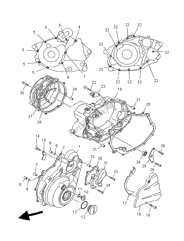 All parts for the Crankcase Cover 1 of the Yamaha XT 660R 2007