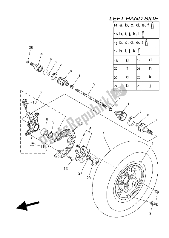 Tutte le parti per il Ruota Anteriore del Yamaha YFM 550 Fwad 2014