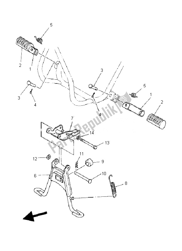 All parts for the Stand & Footrest of the Yamaha PW 50 2007