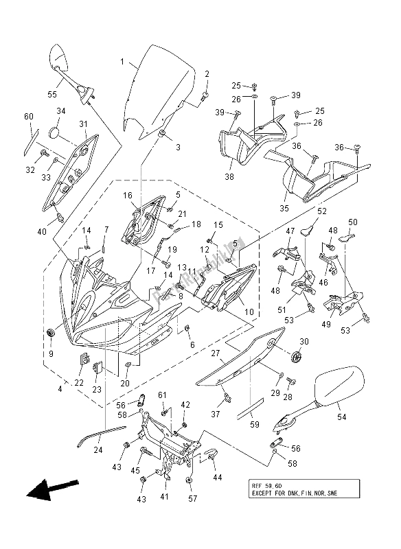 All parts for the Cowling of the Yamaha FZ8 S 800 2012