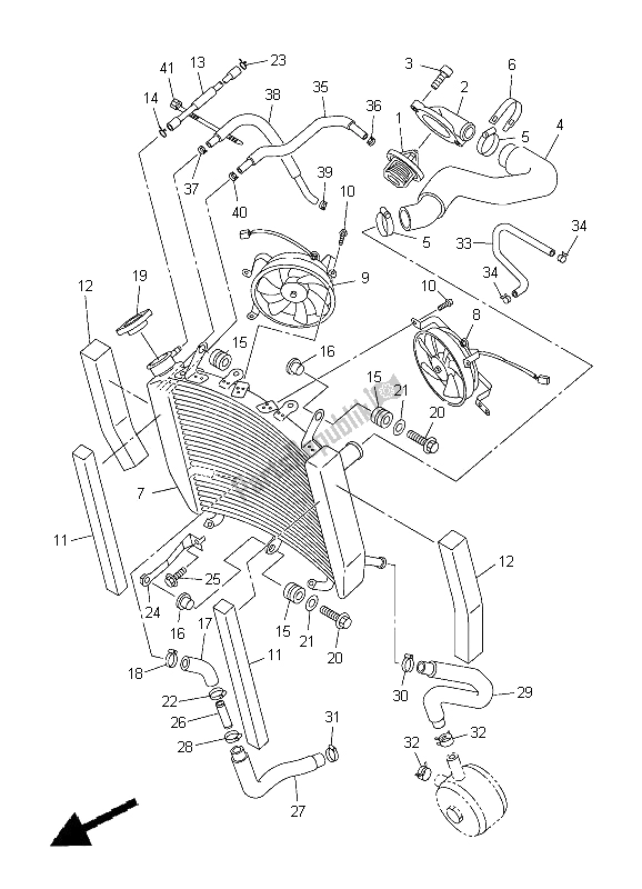 All parts for the Radiator & Hose of the Yamaha YZF R6 600 2005