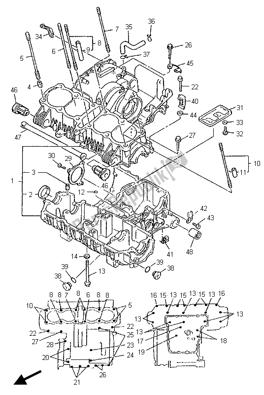 Todas as partes de Bloco Do Motor do Yamaha XJR 1200 1996