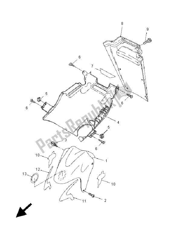 All parts for the Front Fender of the Yamaha YQ 50L Aerox Replica 2005