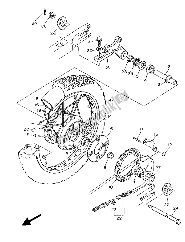 All parts for the Rear Wheel of the Yamaha XT 600 1989