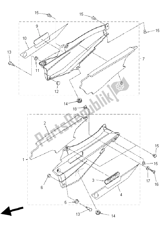 All parts for the Side Cover of the Yamaha FJR 1300A 2009