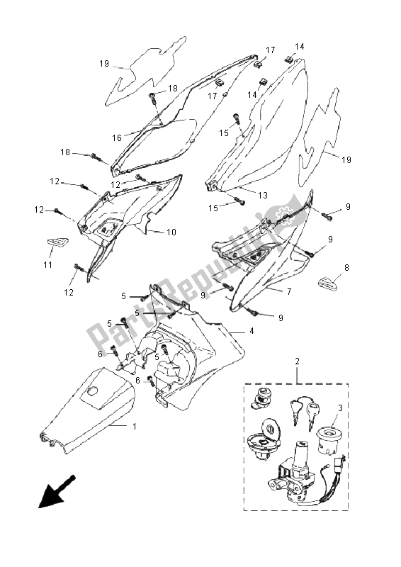 All parts for the Side Cover of the Yamaha YQ 50L Aerox Replica 2005