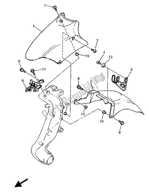 Toutes les pièces pour le Garde-boue Avant du Yamaha GTS 1000 1993