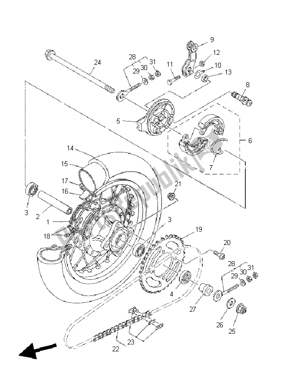 All parts for the Rear Wheel of the Yamaha TT R 50E 2011