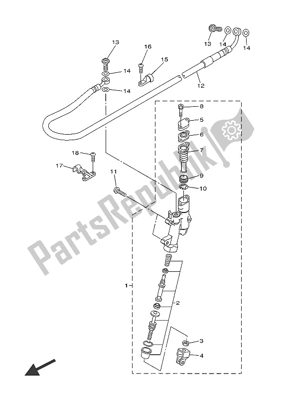 All parts for the Rear Master Cylinder of the Yamaha WR 250F 2016