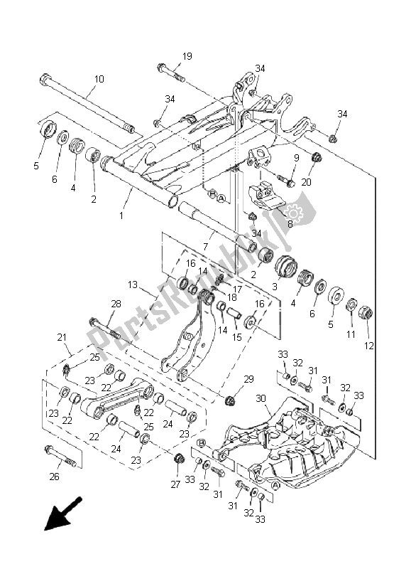 All parts for the Rear Arm of the Yamaha YFM 350R 2009