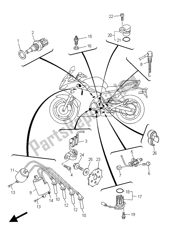 Wszystkie części do Elektryczny 1 Yamaha XJ6 FA 600 2015