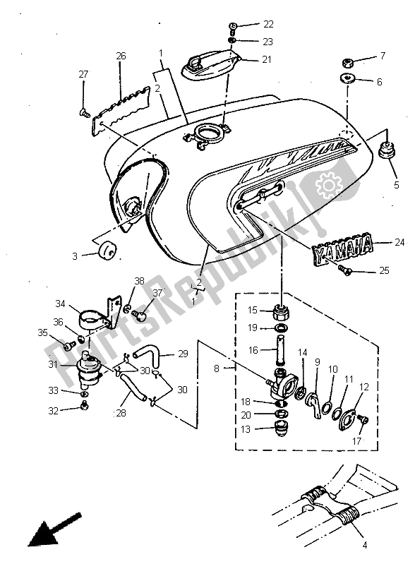 All parts for the Fuel Tank of the Yamaha RX 100 1996