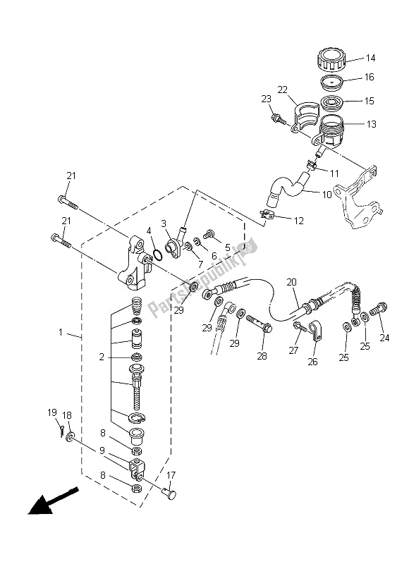 All parts for the Rear Master Cylinder of the Yamaha YFM 350R Raptor 2013