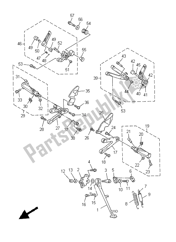 All parts for the Stand & Footrest of the Yamaha YZF R1 1000 1999