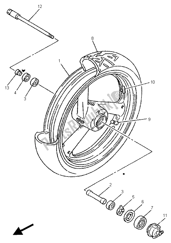 Todas las partes para Rueda Delantera de Yamaha YZF 750R 1995