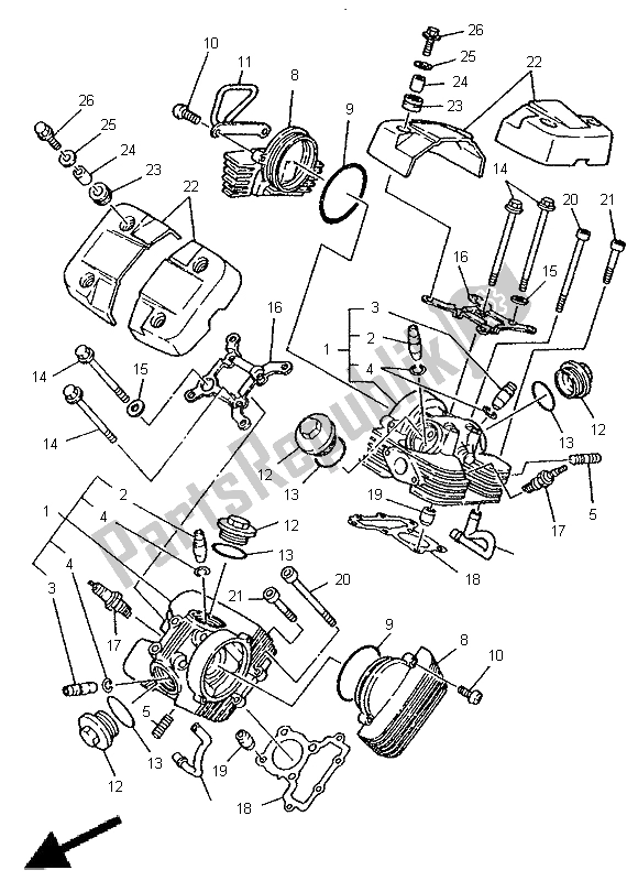 All parts for the Cylinder Head of the Yamaha XV 250 S Virago 1998