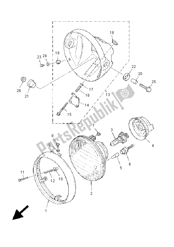 All parts for the Headlight of the Yamaha XJR 1300 SP 2001