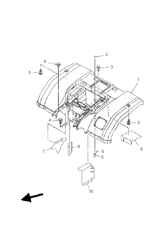 Tutte le parti per il Parafango Posteriore del Yamaha YFM 350 Grizzly 2X4 2010