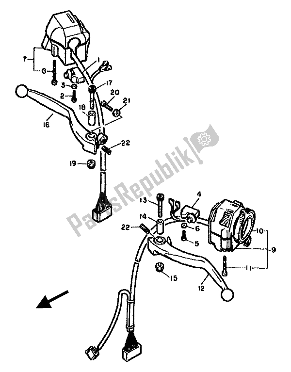 All parts for the Handle Switch & Lever of the Yamaha FJ 1100 1985