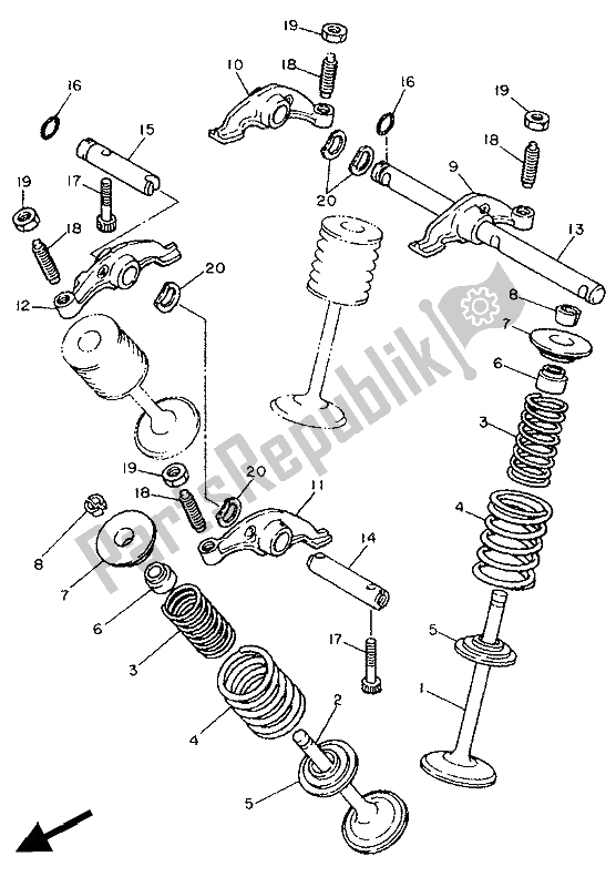 Alle onderdelen voor de Klep van de Yamaha XT 600Z Tenere 1986