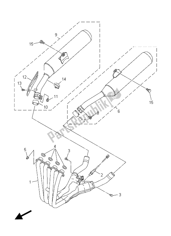 All parts for the Exhaust of the Yamaha FJR 1300 AS 2015