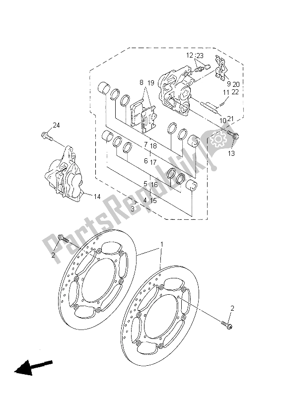 All parts for the Front Brake Caliper of the Yamaha FJR 1300 2004