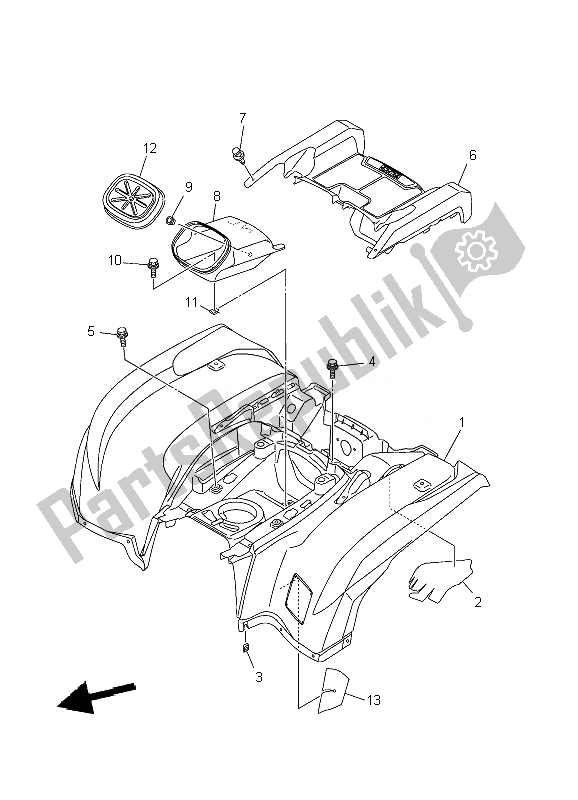 All parts for the Rear Fender of the Yamaha YFM 700F Grizzly SE 2010