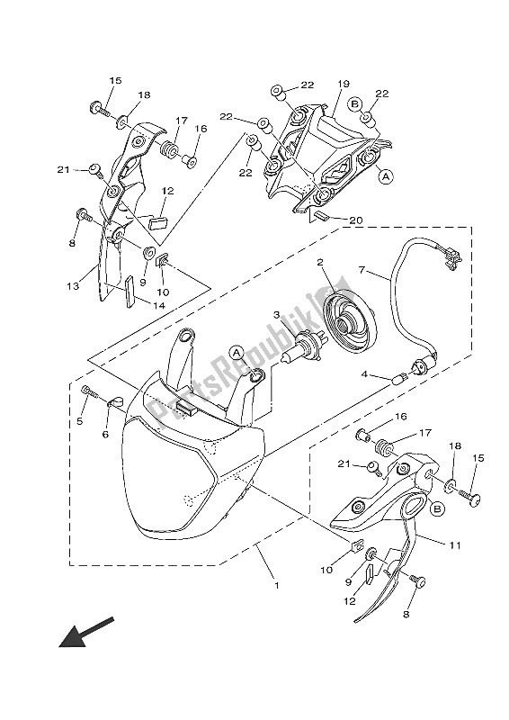 All parts for the Headlight of the Yamaha MT-07 A 700 2016