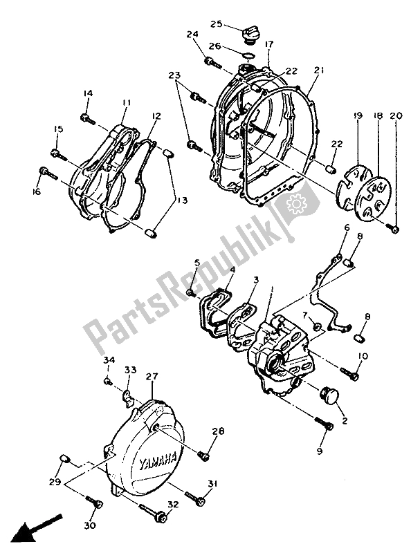 Toutes les pièces pour le Couvercle De Carter 1 du Yamaha FZR 600 Genesis 1991