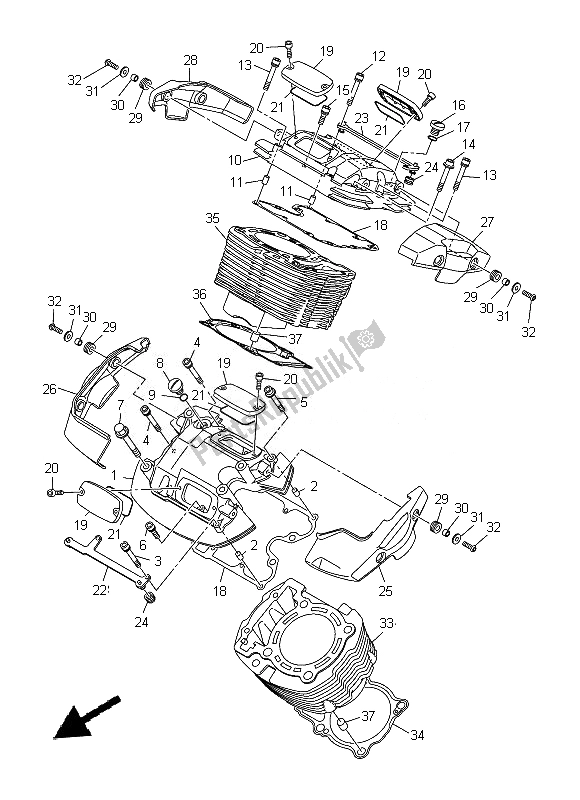 Todas as partes de Cilindro do Yamaha XVS 1300A 2014