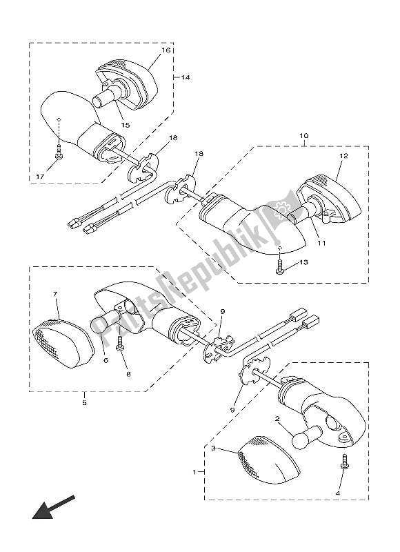 All parts for the Flasher Light of the Yamaha YZF R6 600 2016