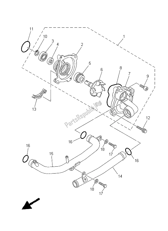 All parts for the Water Pump of the Yamaha XP 500 Dnms 2015