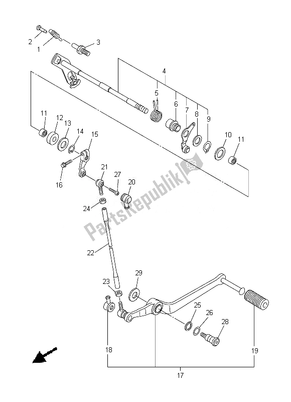 All parts for the Shift Shaft of the Yamaha YZF R6 600 2013