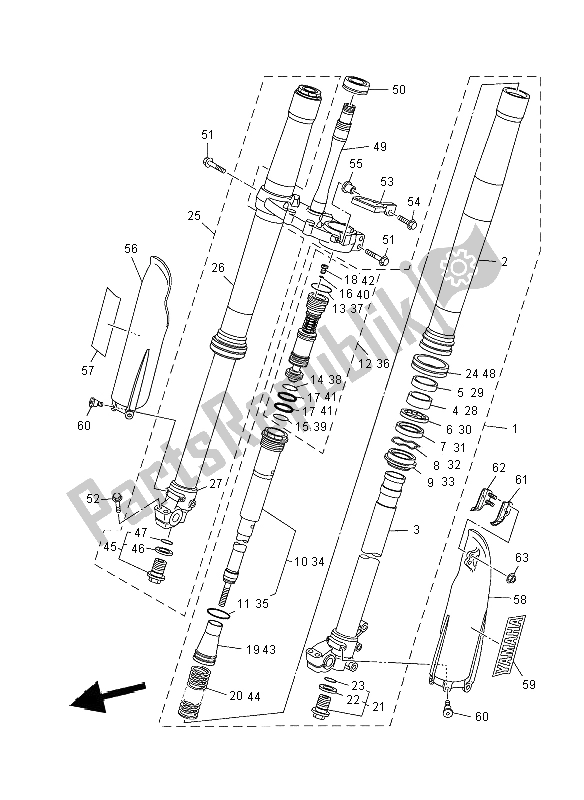 All parts for the Front Fork of the Yamaha YZ 250 2008