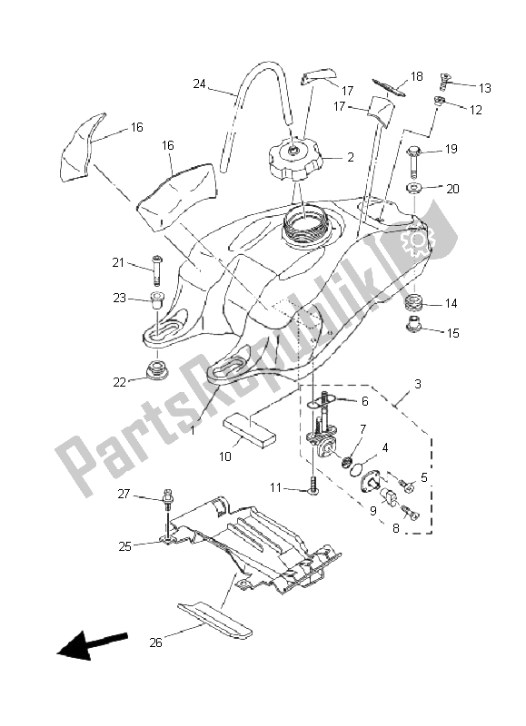 All parts for the Fuel Tank of the Yamaha YFZ 450 2005