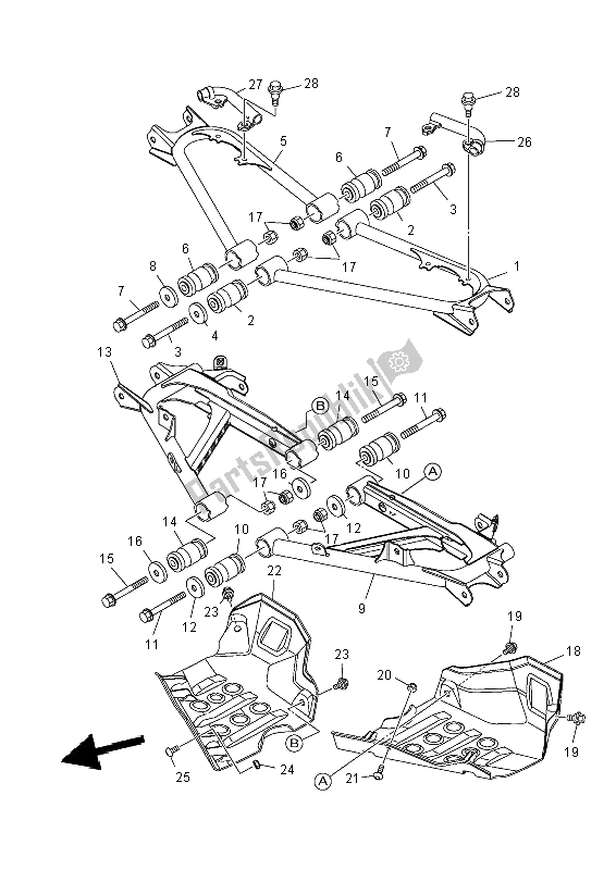 All parts for the Rear Arm of the Yamaha YFM 700 FWA Grizzly 4X4 2014